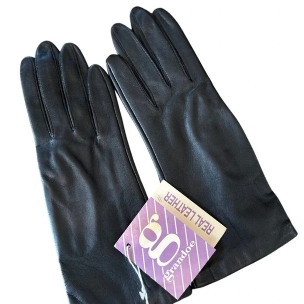Grandoe Womens Black Genuine Leather Gloves Small Acrylic Lined New With Tags